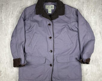 Vintage LL Bean Chore Jacket Beige Canvas Barn Coat Corduroy Women’s Size M