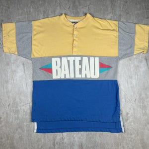 ヴィンテージ バトー サイン Tシャツ イエロー ブルー グレー シングルステッチ メンズ サイズ M
