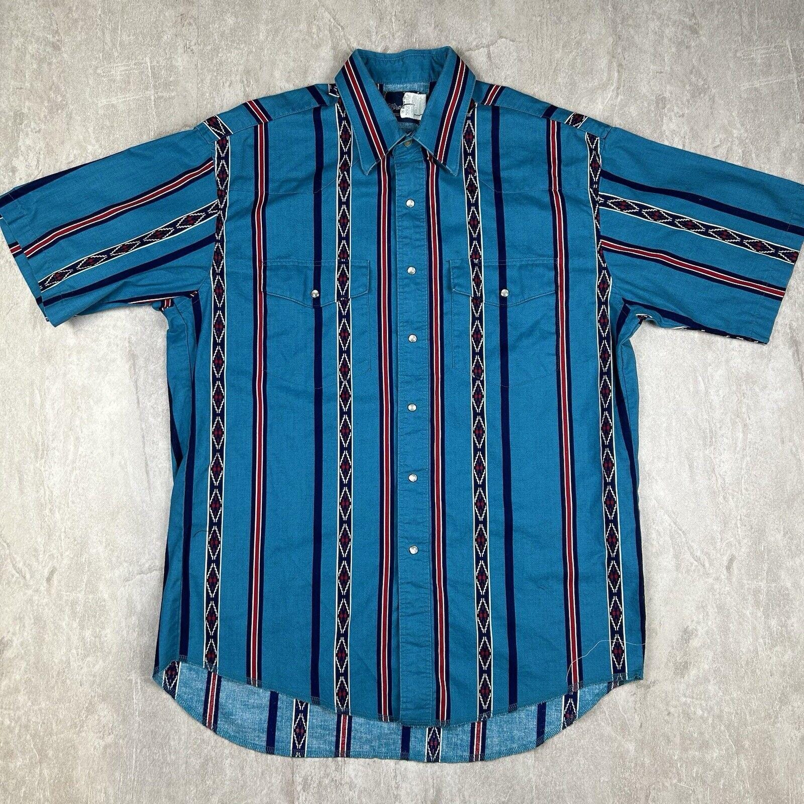 Vintage 90's Rustler Wrangler Aztec Western Pearl Snap Stripe