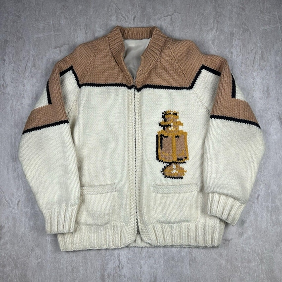 Vintage Hand Knit Handmade Cowichan Ford Model T Zip Sweater Vintage Hand Knit Handmade Cowichan Ford Model T Zip Sweater