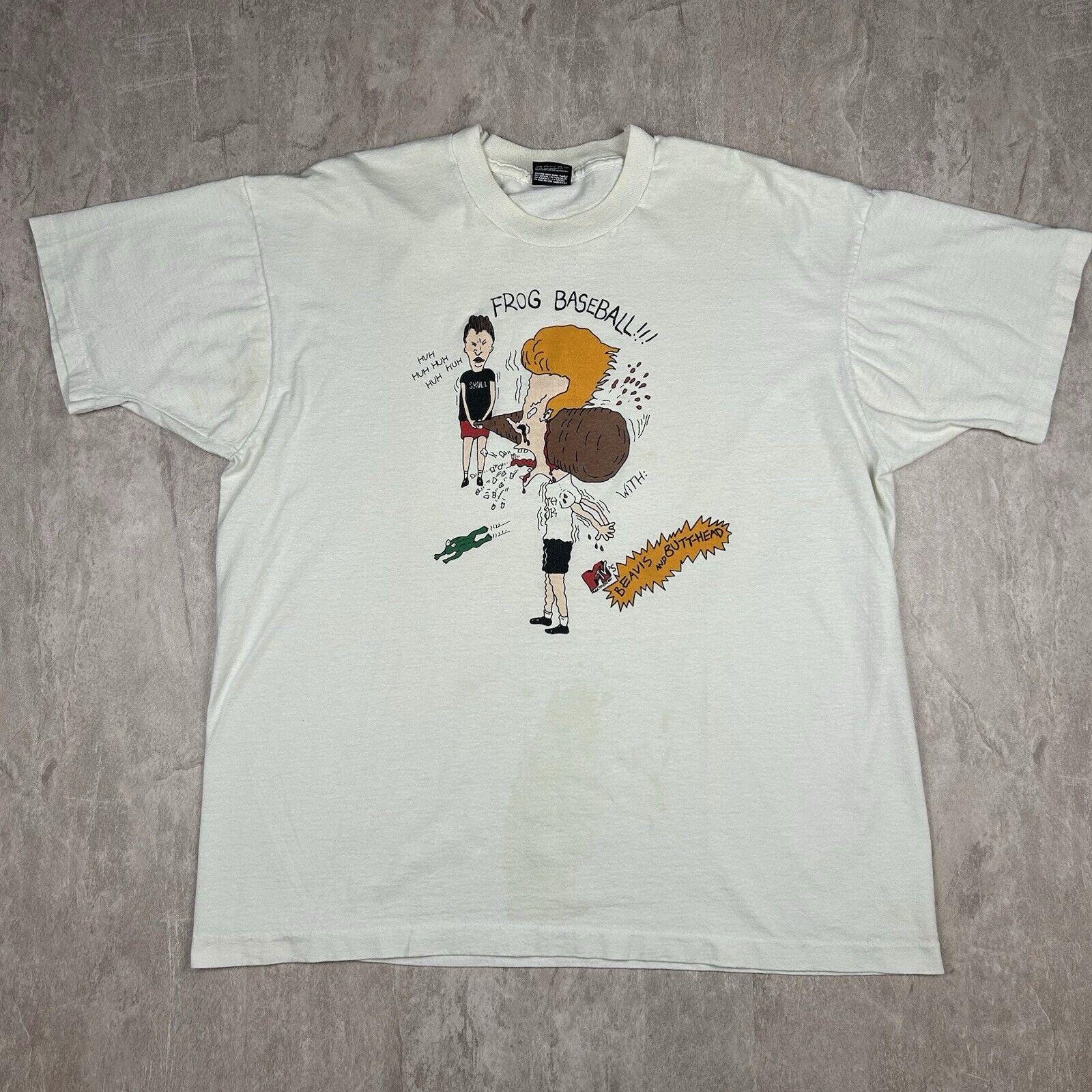 Vintage 90s Frog Baseball Beavis and Butt-head White T-shirt MTV