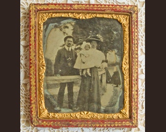 Antike Hülle Ambrotypie ,Edwardian Victorian Family Group, Antikes Wohndekor,1890 -1900 Kostenloser Versand weltweit