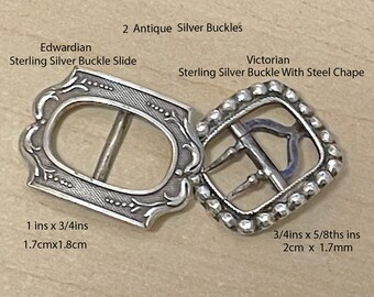 Antique Small Silver Buckle   with Chape Victorian  and Edwardin /Late Victorian Buckle Silver Slide  UK Free Shipping (lot 2)