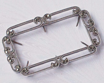 Delicate Sparkling Small Art Deco Silver and Marcasite Rectangular Shoe buckle  mid 1910s to 1920 Free Shipping