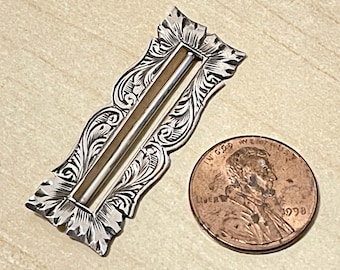 Antique Edwardian/Victorian Small Floral Chased SilverRectangular Narrow Belt Slide Art Nouveau Style ca 1890-1905 FREE SHIPPING Gift forHer