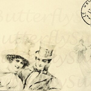 Téléchargement numérique,Victorian Vienne Winter Postcard Image,Patineurs sur glace romantiques,. Téléchargement instantané 300dpi