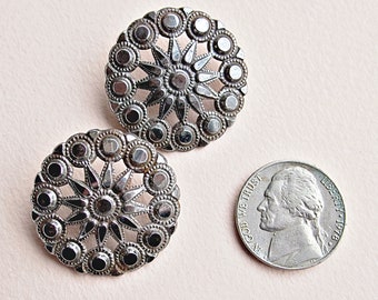 Two Antique Victorian  Steel Buttons Stylised Flower Design; Loop Shank1ins (2.5cm)Diameter(lot 2)  Free Shipping