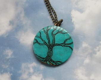 Engraved Tree of Life I am enough quote with birdnest art Locket original artwork