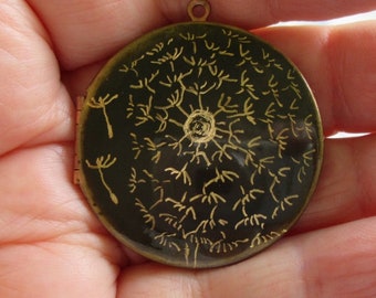 Dandelion Wishes Locket Original Artwork Engraved Design on Brass Vintage Locket