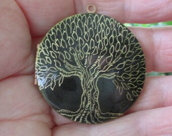 Tree of Life Locket version five original engraved artwork on vintage brass comes with brass chain