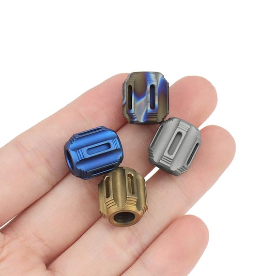 Titanium Cylinder Bead – Flame Gray Blue Yellow, Knife Lanyard Bead - Main Image