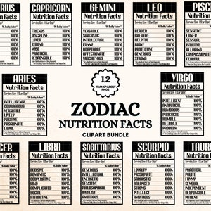 Bundle valeur nutritive, nutrition Clipart étiquette modèle affiche planificateur PNG signes du zodiaque Bundle horoscope fichiers cadeaux d'anniversaire