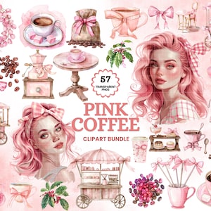Acquerello Coffee Shop Clipart, Coffee Lover Beans PNG Pasticceria Clipart Cafe Adesivi, Cappuccino Latte Iced Download istantaneo Uso commerciale