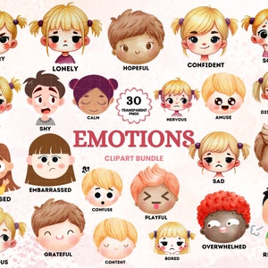 Clipart Sentimientos Social Emocional Chica Cara Gráficos Aprendizaje Educativo Montessori Clip Art Tarjetas de Emoción Caras Niños Gráfico de Emociones PNG