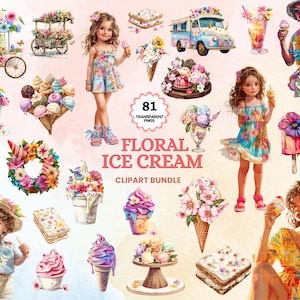 Floral Ice Cream Clipart Bundle: 81 Summer Dessert Graphics (Digital Download)