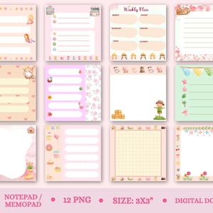 kawaii memopad memo sheety cyfrowe szablony notatek samoprzylepnych diy tygodniowy szablon notatnika ładny notatnik niezbędne naklejki goodnotes planner PNG