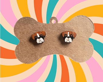 Boxer Dog Stud Earrings: Hand-Painted Wood, Hypoallergenic Posts
