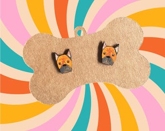 Boxer Dog Earrings: Hand-Painted Wood, Hypoallergenic Posts