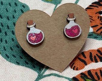 Fuchsia Love Potion Earrings: Handmade Wood Jewelry, Hypoallergenic