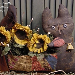 Primitive Cat Doll Crow Sunflowers Ladybug Sitter Instant Digital Download E Pattern  ET
