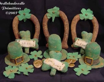 Irish Horseshoes Hats Shamrocks Gold Coins Bowl Filler Tucks Ornies E Pattern ET