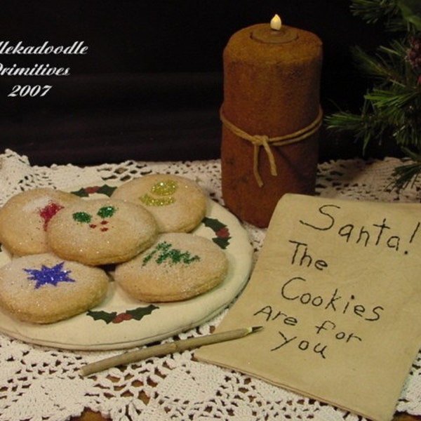 Primitive Christmas Santa's Cookies, Plate, Candle, Letter, Pen Instant Digital Download E Pattern ET