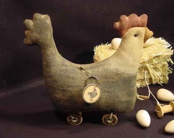 Primitive Folk Art Rooster Pull Toy Instant Digital Download E Pattern  ET