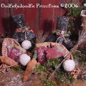 Primitive Christmas Snowman Trimmings Hat, Scarf, Mittens, Carrot, Broom Instant Digital Download E-Pattern ET