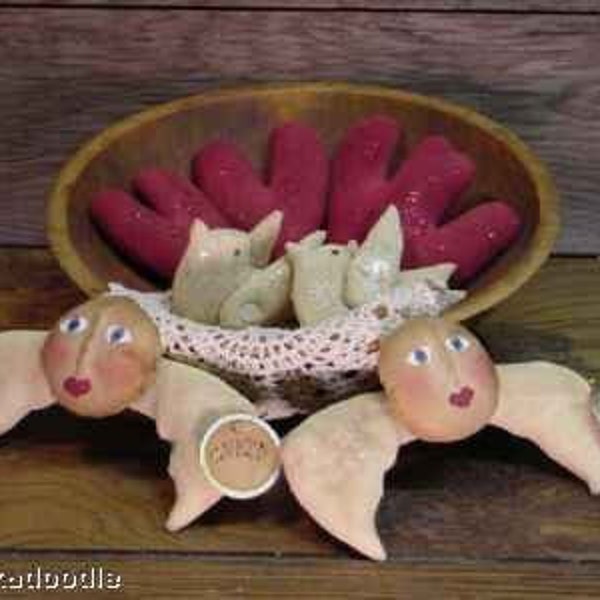 Primitive Valentine Dove Cupid Heart Bowl Filler Ornies Cupboard Tucks Instant Digital Download E-Pattern  ET