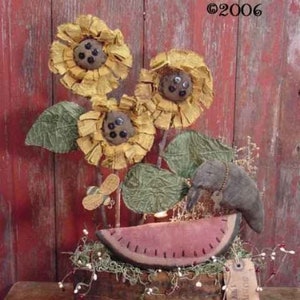 Primitive Sunflowers Watermelon Crow Bee Lamp Instant Digital Pattern