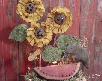 Primitive Sunflowers Watermelon Crow Bee Lamp Instant Digital Pattern