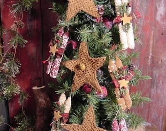 Weihnachtsstern & Kerze Ornies Muster: Primitive Wohndekoration (Digitaler Download)