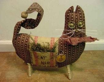 Primitiv folkkonst kattdocka bordsdekoration eller hylla sitter direkt digital nedladdning E-mönster