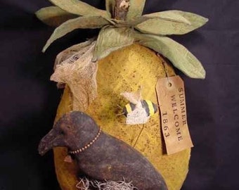 Primitive Pineapple Bees and Crow Door Hanger Instant Digital Download E-Pattern ET