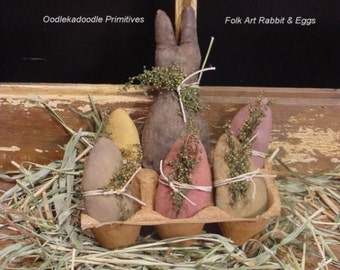 Primitive Folk Art Rabbit & Eggs Tucks Bowl Filler Ornies Digital E Pattern