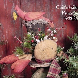 Primitivo cappello da pupazzo di neve di Natale, guanti, silenziatore, cardinale e testa di pupazzo di neve Download digitale istantaneo E-Pattern ET