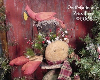 Primitive Christmas Snowman Hat, Miittens, Muffler, Cardinal & Snowman Head Instant Digital Download E-Pattern ET