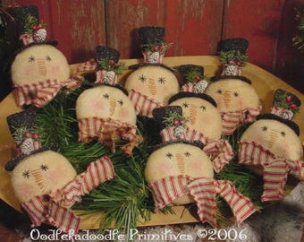 Primitive Christmas Snowmen Ornie, Bowl Filler, Tuck Instant Digital Download E-Pattern