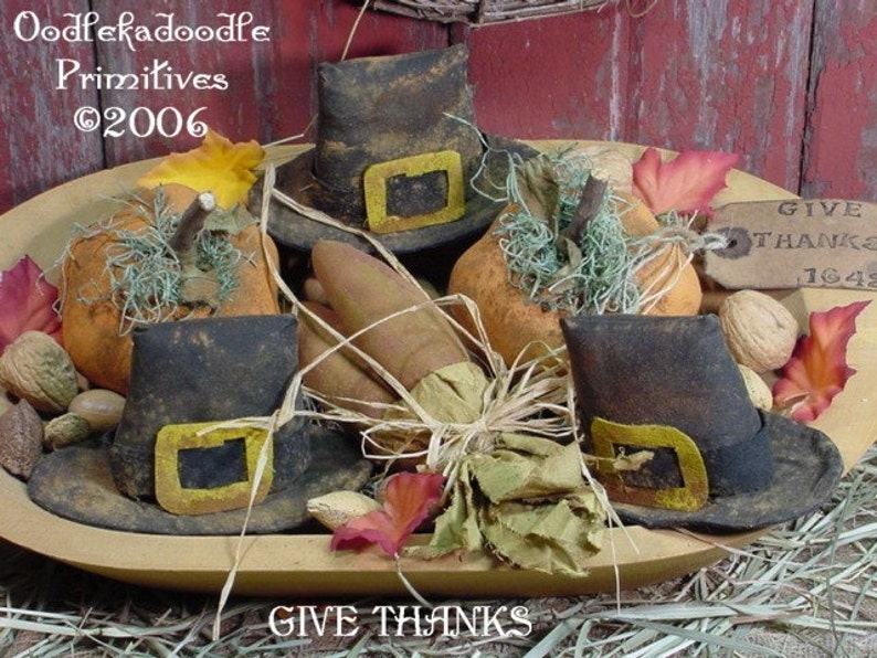 Primitive Pilgrims Hat Corn Pumpkins Instant Digital Download E-Pattern ET image 1