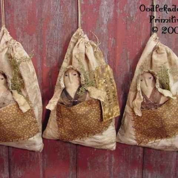 Primitive Prairie Stump Doll In Ditty Bag Instant Digital Download E-Pattern ET