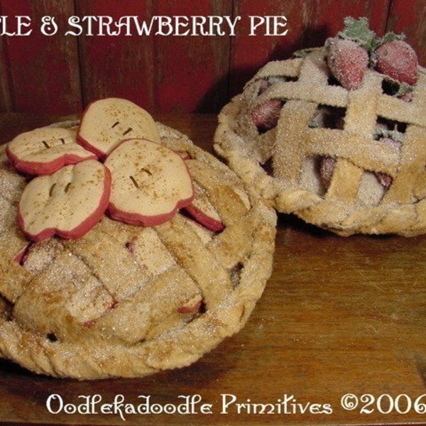 Primitive Apple & Strawberry Pie Table Topper Instant Digital Download E-Pattern  ET