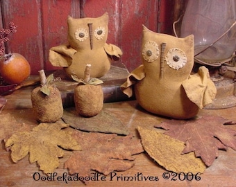 Primitive Harvest Olde Barn Owls Pumpkins Fall Leaves Instant Digital Download E Pattern  ET