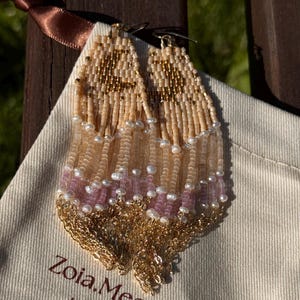 White Night. Hand Made Beaded Fringe Earrings. Miyuki Delica Satin Beads & 14K Gold-Filled Chain. Statement Jewelry for Sensitive Ears