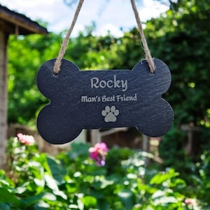 Personalised Engraved Pet Slate, Hanging Dog Bone, 10x6cm