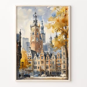The Hague Watercolor Painting: Dutch Cityscape Art Print