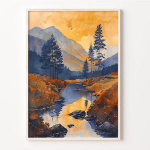 Wicklow Mountains Watercolor Painting: Ireland Landscape Art