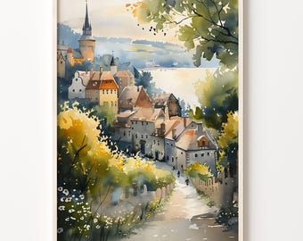 Tallinn Estonia Watercolor Art Print: European Home Decor