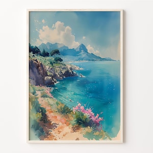 Aquarell Malerei, Griechenland Poster, griechische Inseln Wandkunst, Küstenmalerei, Reiseposter, Housewarminggeschenk, C30-679