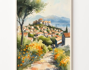 Athens Greece Watercolor Print: Travel Wall Art