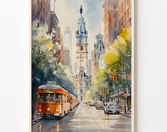 Philadelphia Watercolor Painting, Philadelphia Wall Art, USA Poster, Travel Print, Wedding Gift, Custom Text, C30-413